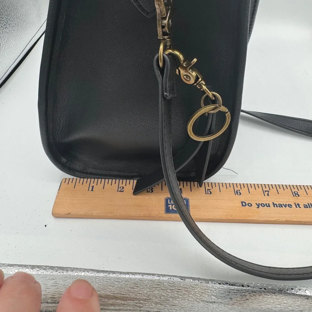 Frye and Co Black Faux Leather Satchel Crossbody Bag Brass Hardware Large